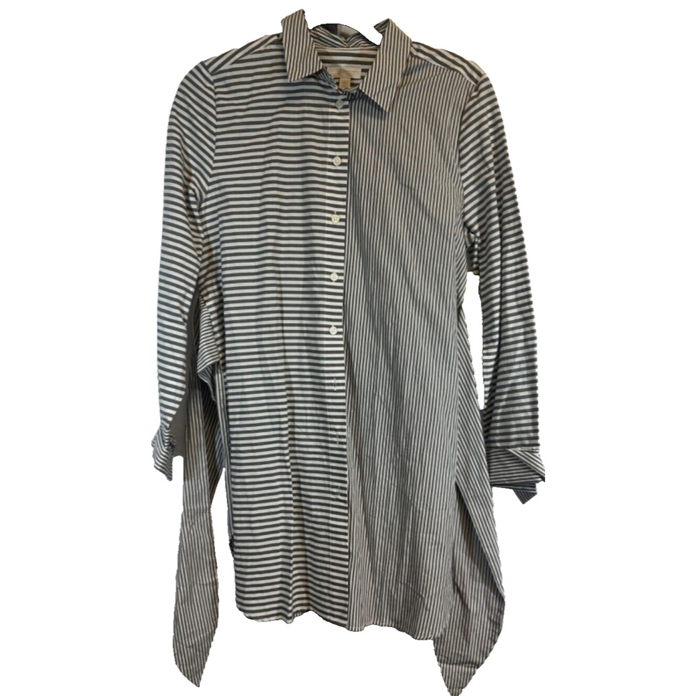 NEW 14th & Union Womens LS Button Front Tunic Shirt Top S Striped Tie Waist A27